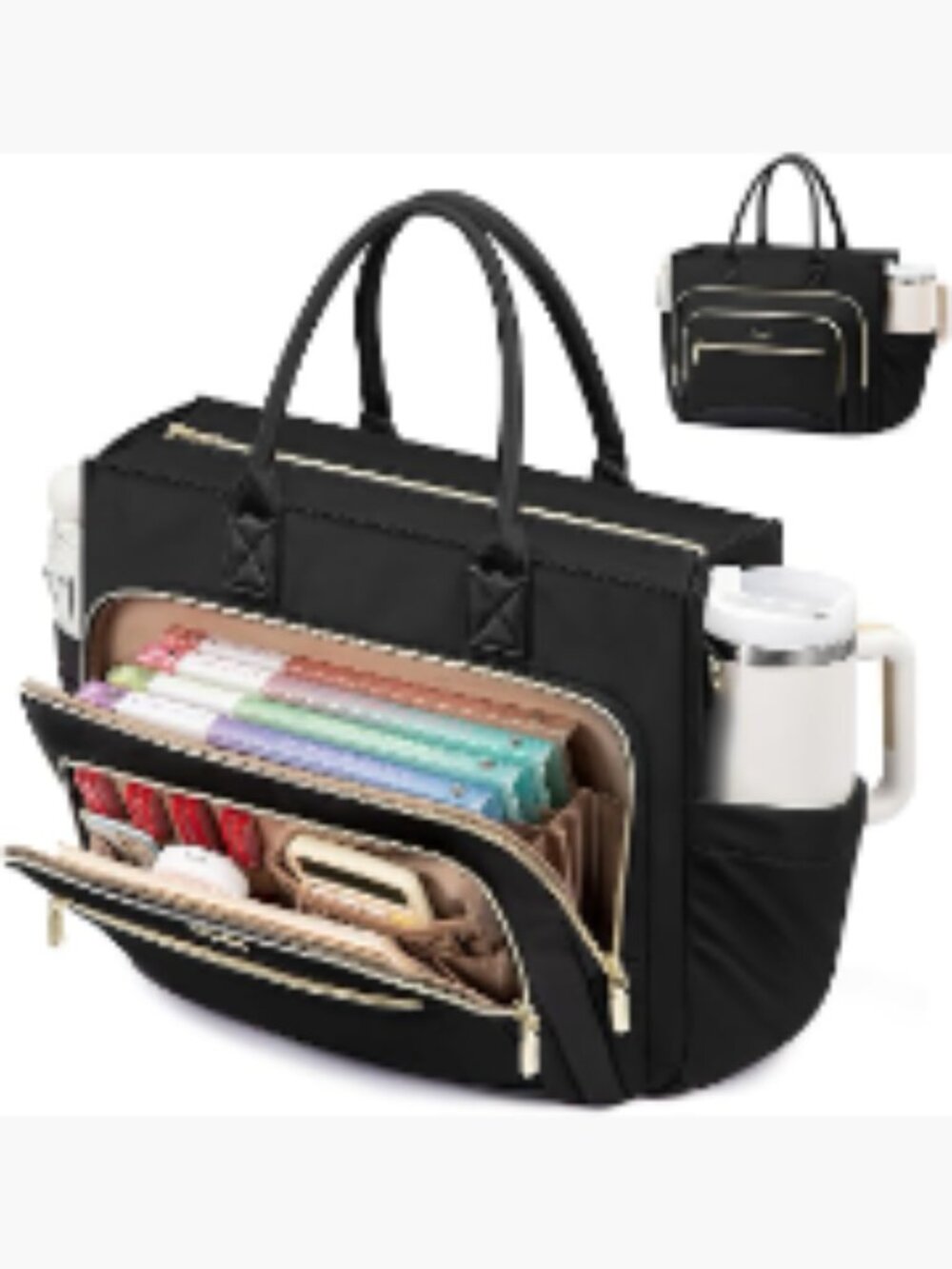 Work Tote Bag with File Organizer, Large Cup Holder, 15.6" Laptop Compartment